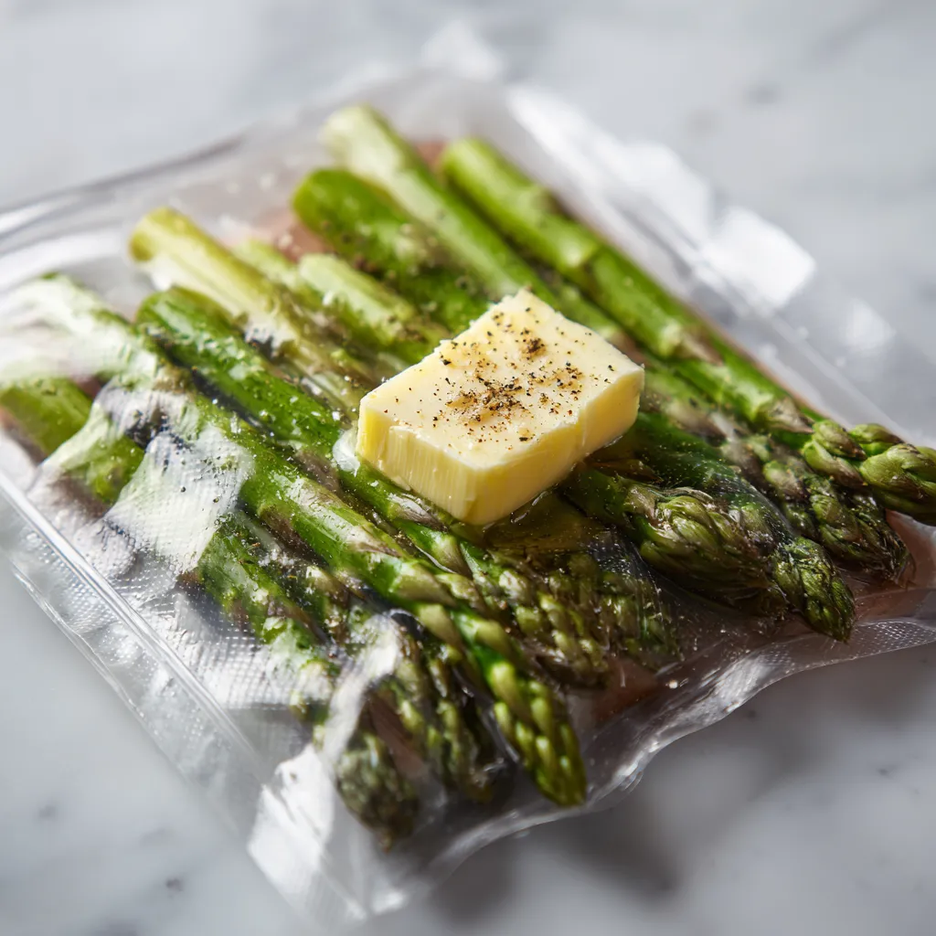 Vegetable Sous Vide Recipe | 7 Big Wins for Crisp Flavor 8 asparagus vacuum sealed for sous vide